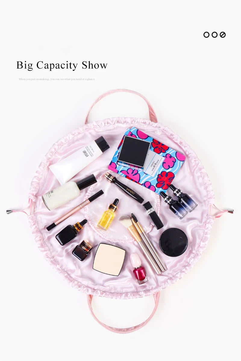 Cosmetic Bag Fashion Round Velvet Makeup Bag Drawstring Travel Make Up Organizer Female Storage Toiletry Kit Case Beauty Pouch