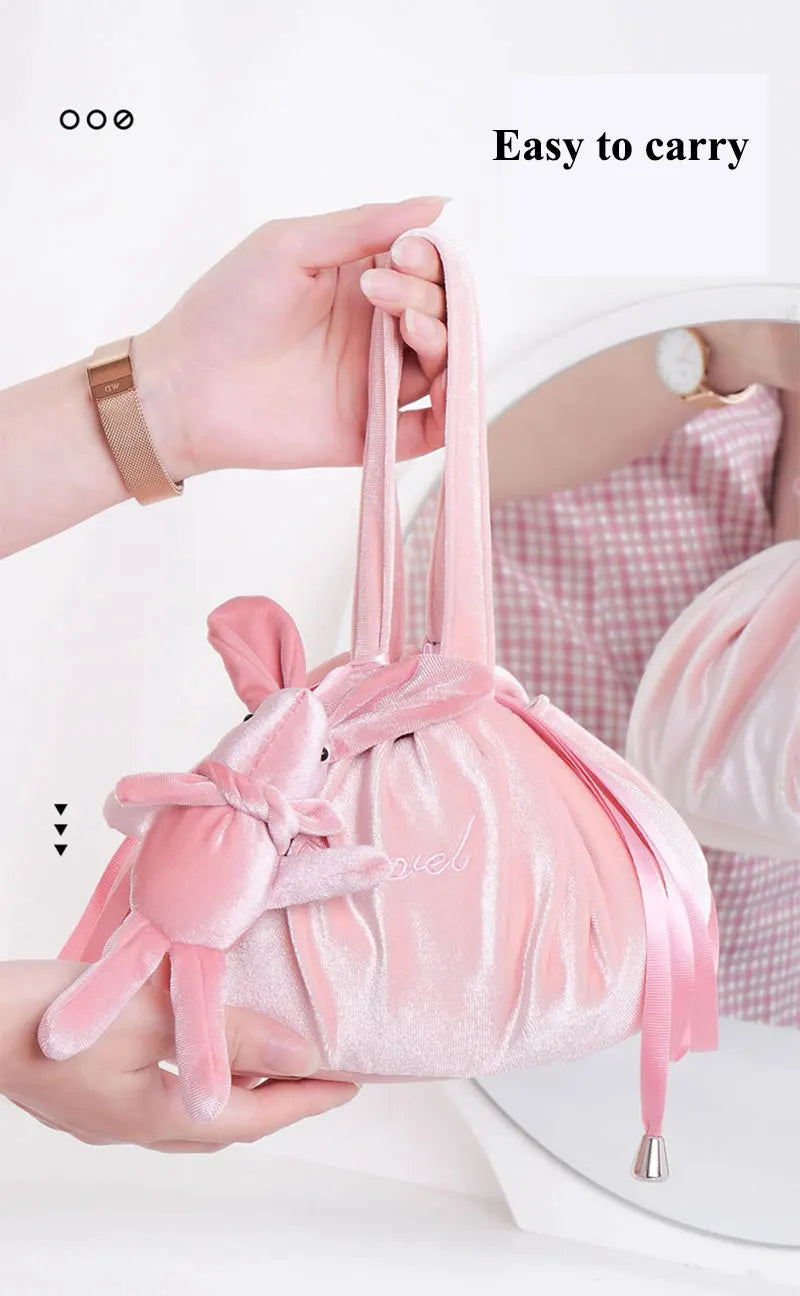 Cosmetic Bag Fashion Round Velvet Makeup Bag Drawstring Travel Make Up Organizer Female Storage Toiletry Kit Case Beauty Pouch