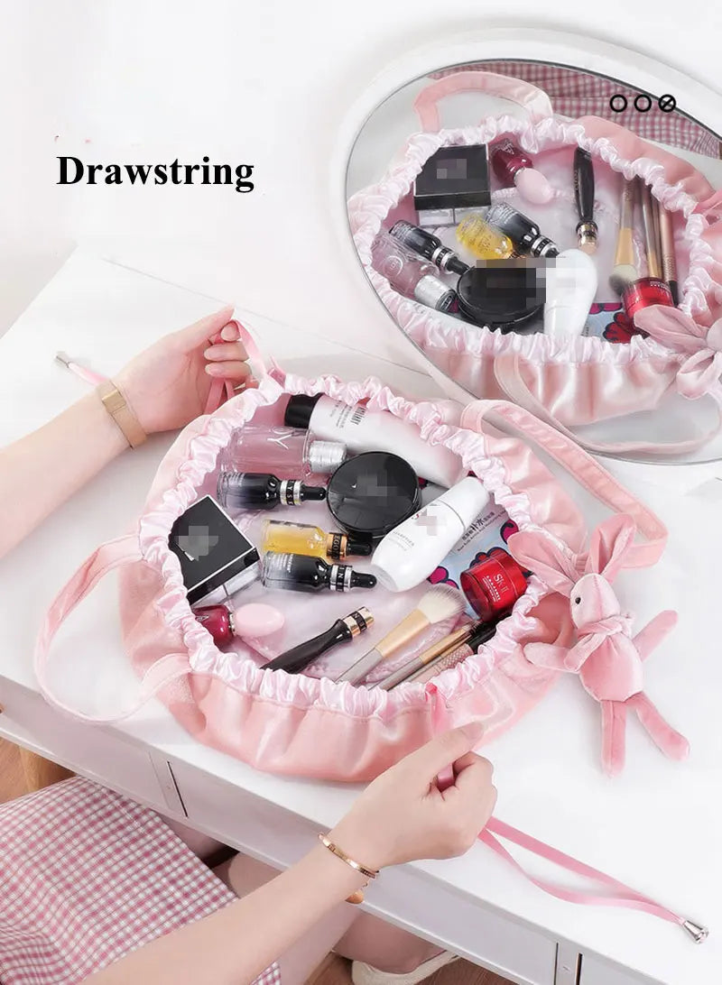 Cosmetic Bag Fashion Round Velvet Makeup Bag Drawstring Travel Make Up Organizer Female Storage Toiletry Kit Case Beauty Pouch