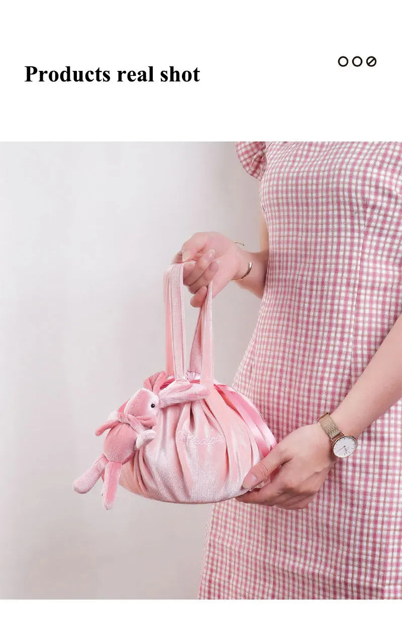 Cosmetic Bag Fashion Round Velvet Makeup Bag Drawstring Travel Make Up Organizer Female Storage Toiletry Kit Case Beauty Pouch