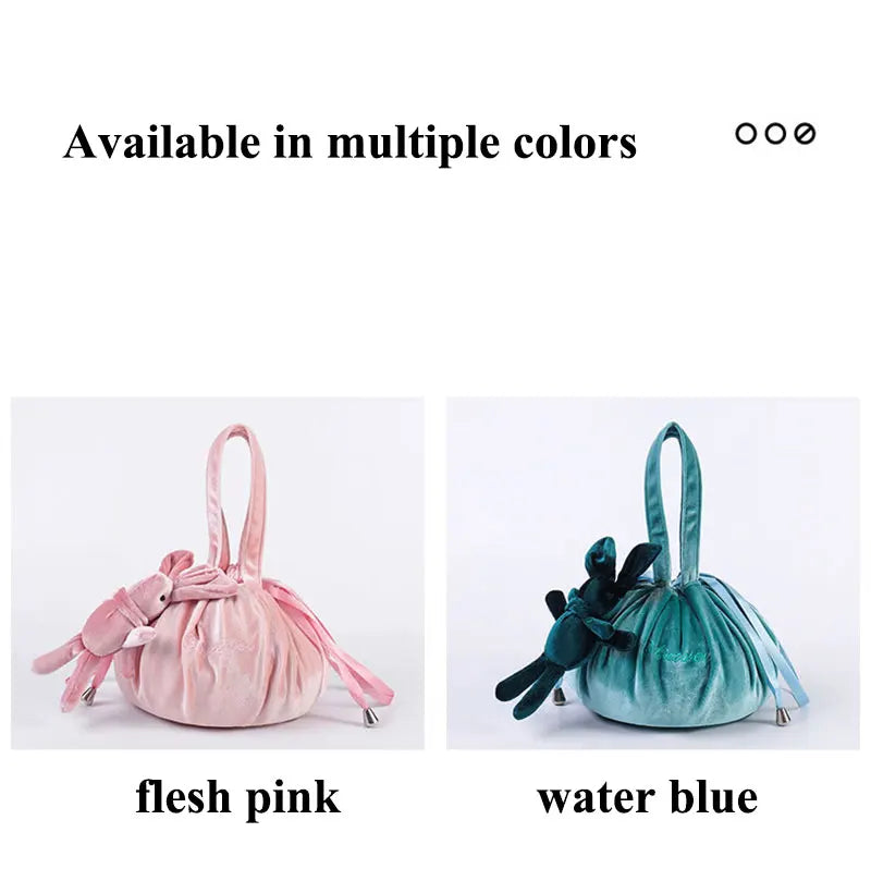 Cosmetic Bag Fashion Round Velvet Makeup Bag Drawstring Travel Make Up Organizer Female Storage Toiletry Kit Case Beauty Pouch