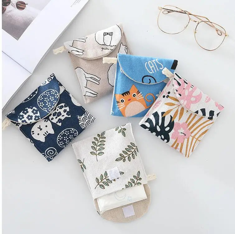 Women Cosmetic Organizer Sanitary Napkin Storage Bag Girls Ladies Cute Coin Card Makeup Storage Pouch Small Cosmetic Bags