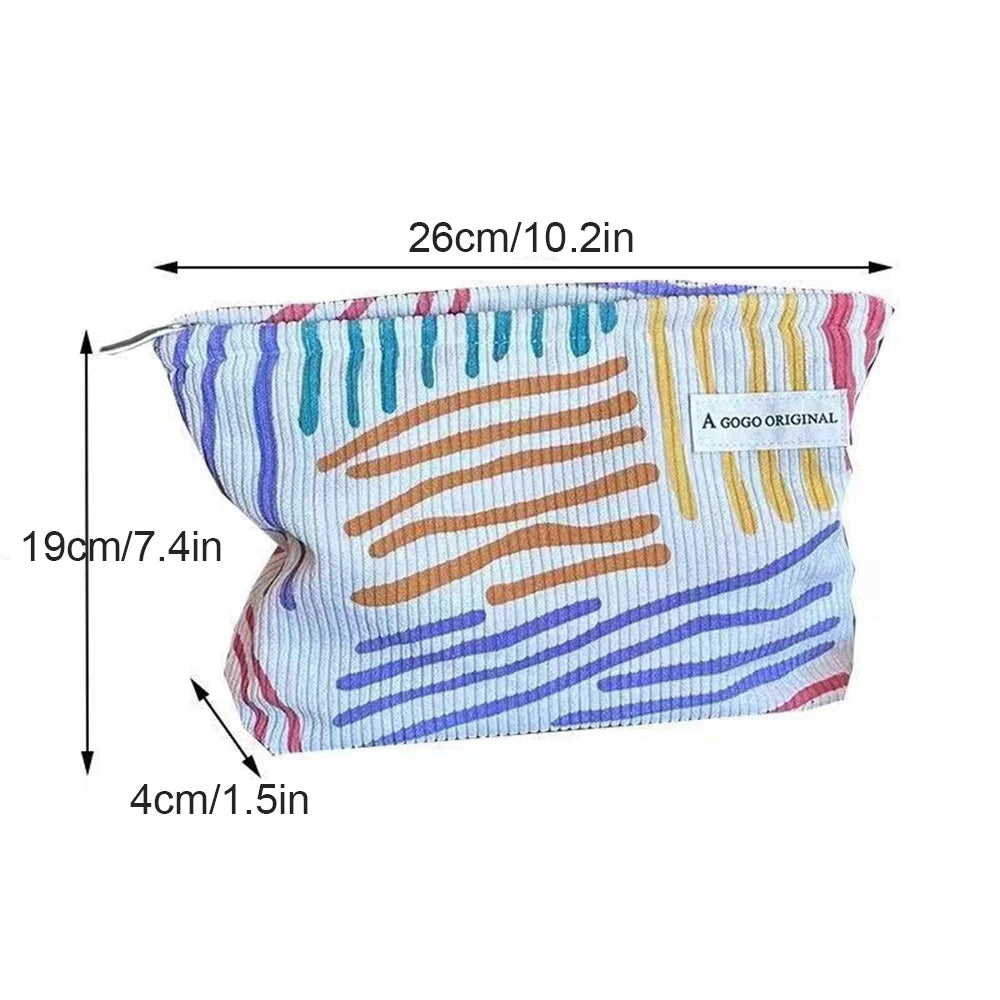 Colorful Stripes Corduroy Cosmetic Bag Portable Travel Toiletry Bag Skincare Sundries Aesthetic Makeup Storage Bag,A-DH