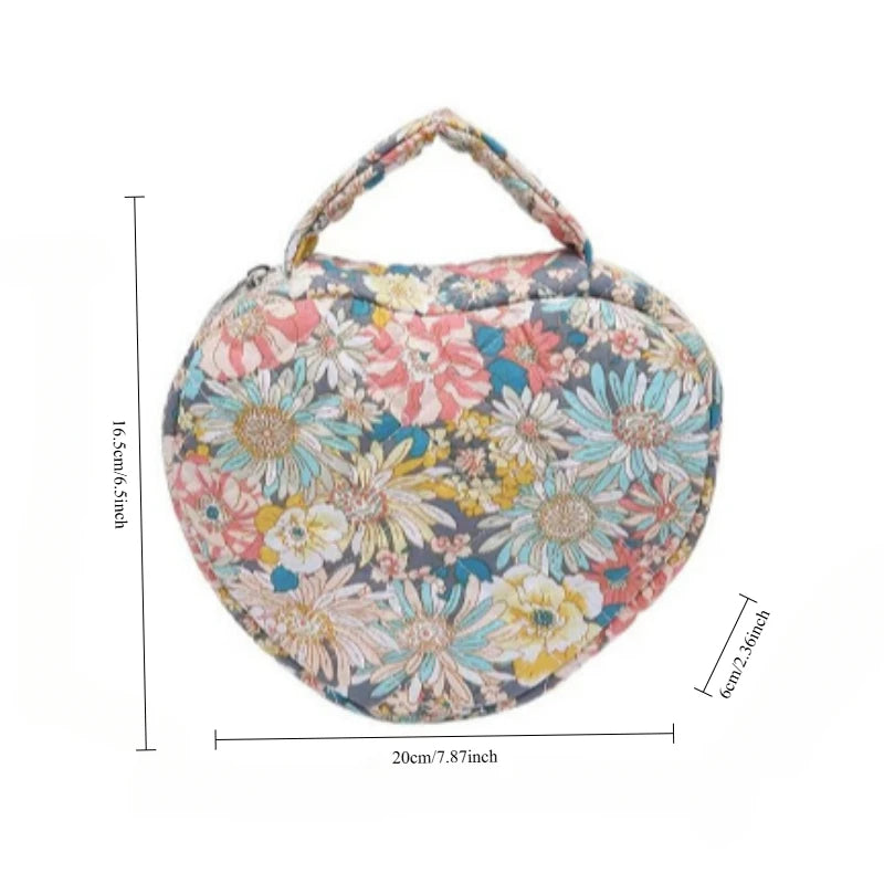 Cosmetic Bag Large Capacity Love Floral Makeup Bag Portable Quilted Quilted Cotton Storage Handbag Travel Portable Toiletry Bags