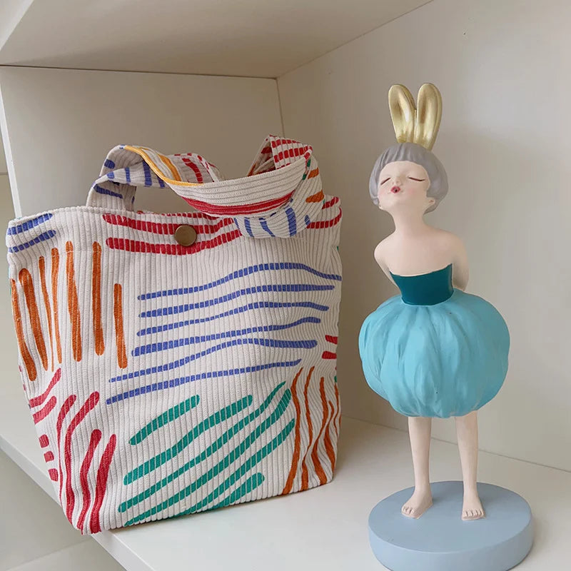 Colorful Stripes Corduroy Cosmetic Bag Portable Travel Toiletry Bag Skincare Sundries Aesthetic Makeup Storage Bag,A-DH