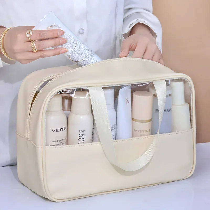Waterproof Cosmetic Bag Portable Portable Cosmetic Storage Bag Large Capacity Pu Transparent Wash Bag Travel Storage Bag
