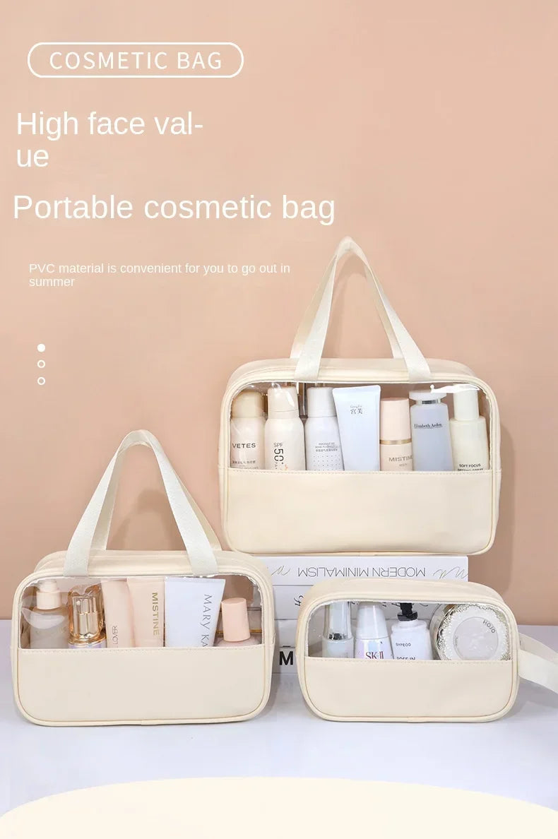 Waterproof Cosmetic Bag Portable Portable Cosmetic Storage Bag Large Capacity Pu Transparent Wash Bag Travel Storage Bag