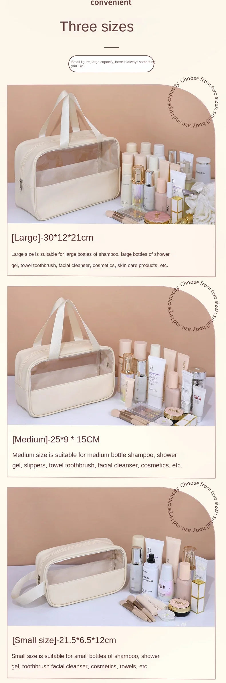 Waterproof Cosmetic Bag Portable Portable Cosmetic Storage Bag Large Capacity Pu Transparent Wash Bag Travel Storage Bag
