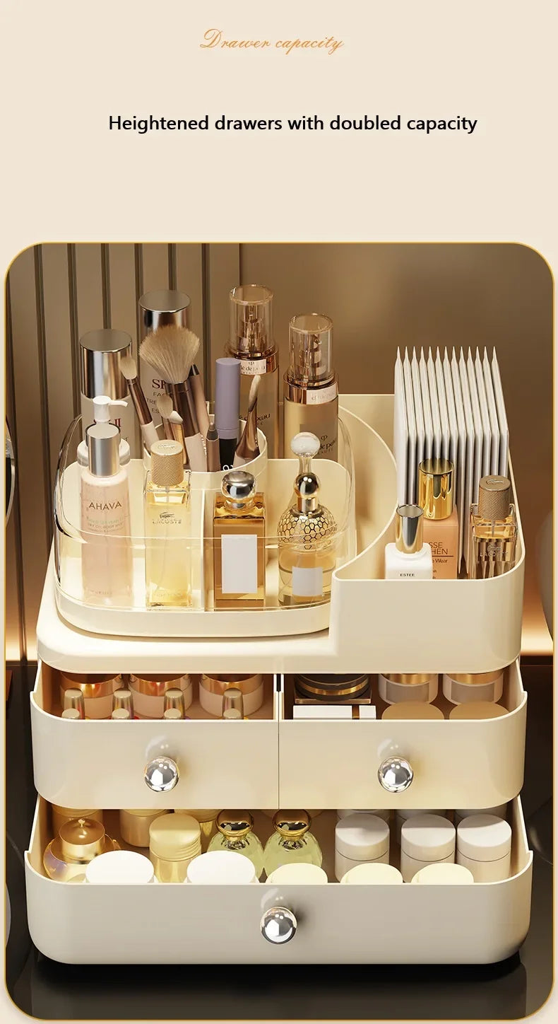 Desktop Cosmetics Storage Box Drawer Style Compartmentalized Organizer Dustproof Cosmetic Storage Box with 360°Rotating Organize