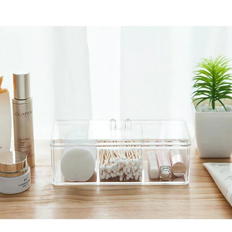 Transparent Cosmetic Storage Box Makeup Organizer Three-color Cotton Swab Cotton Pad Storage Box Desktop Acrylic Material