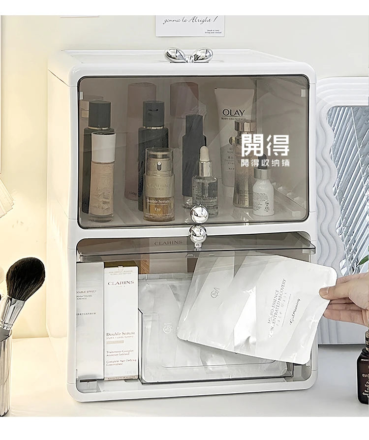 Large Capaci Cosmetic Storage Box Dustproof Desktop Organizer for Skincare Products And Face Masks Transparent Rectangular