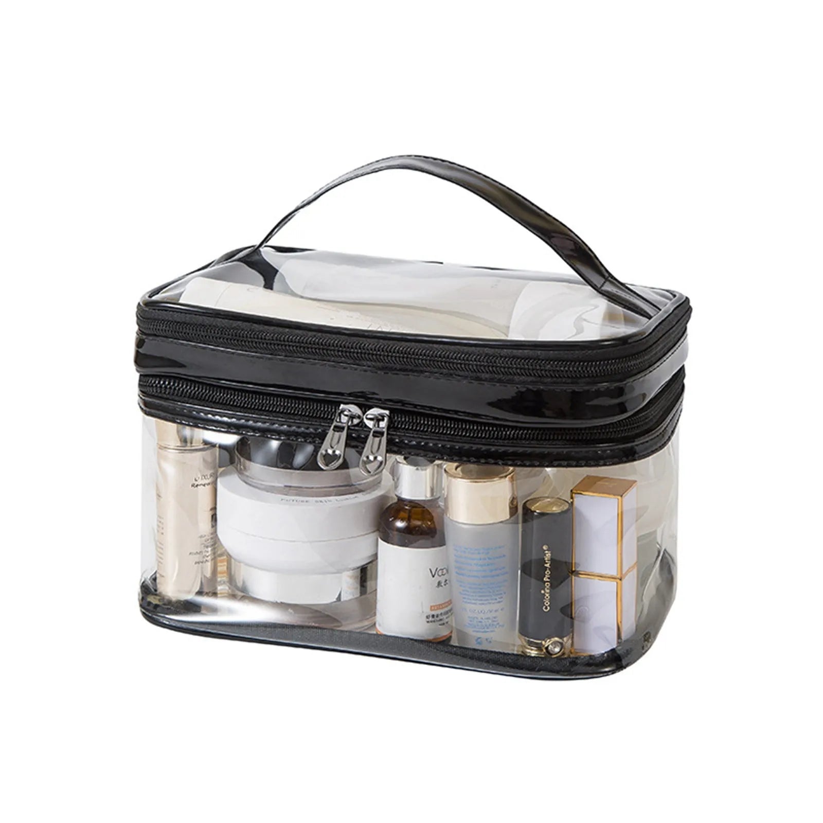 Plastic Transparent Transparent Cosmetic Bag Double-layer Transparent Plastic Cosmetic Bag With Zipper Travel Cosmetic Bag