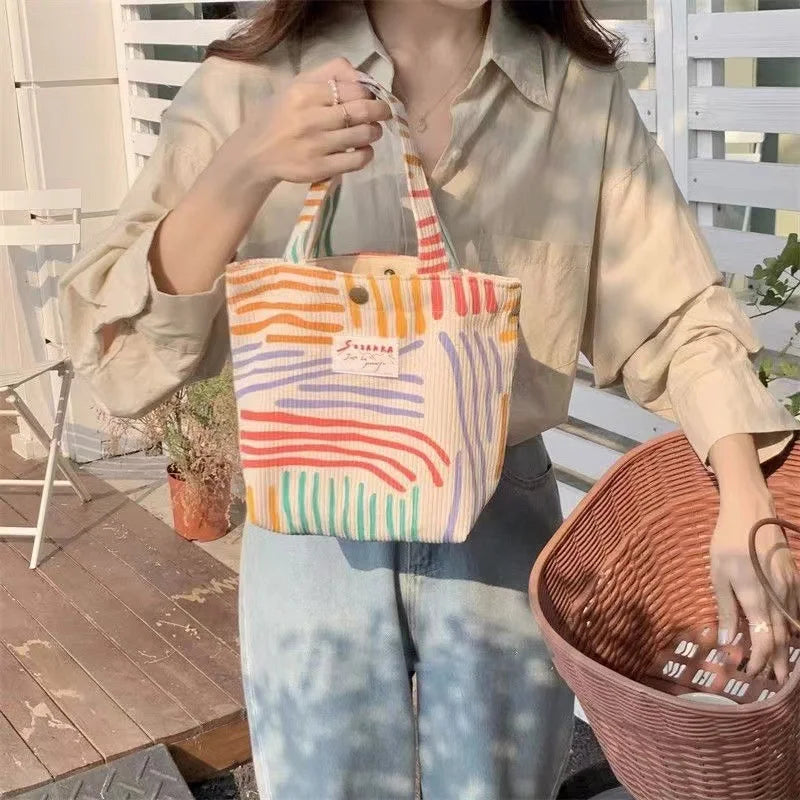 Colorful Stripes Corduroy Cosmetic Bag Portable Travel Toiletry Bag Skincare Sundries Aesthetic Makeup Storage Bag,A-DH