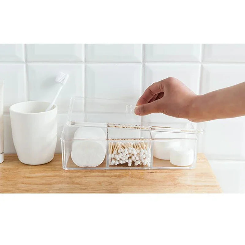 Transparent Cosmetic Storage Box Makeup Organizer Three-color Cotton Swab Cotton Pad Storage Box Desktop Acrylic Material