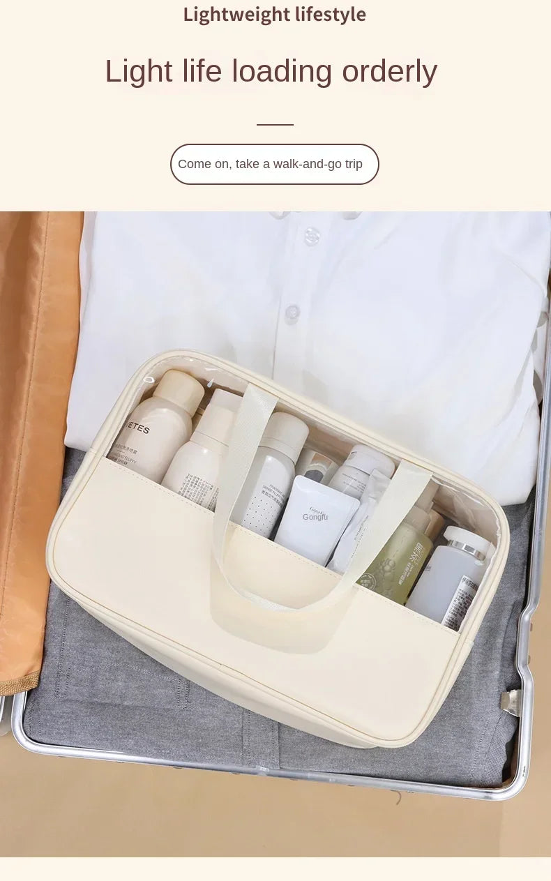Waterproof Cosmetic Bag Portable Portable Cosmetic Storage Bag Large Capacity Pu Transparent Wash Bag Travel Storage Bag