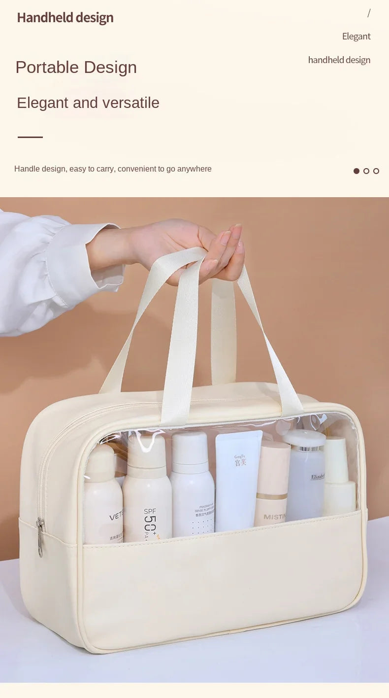 Waterproof Cosmetic Bag Portable Portable Cosmetic Storage Bag Large Capacity Pu Transparent Wash Bag Travel Storage Bag