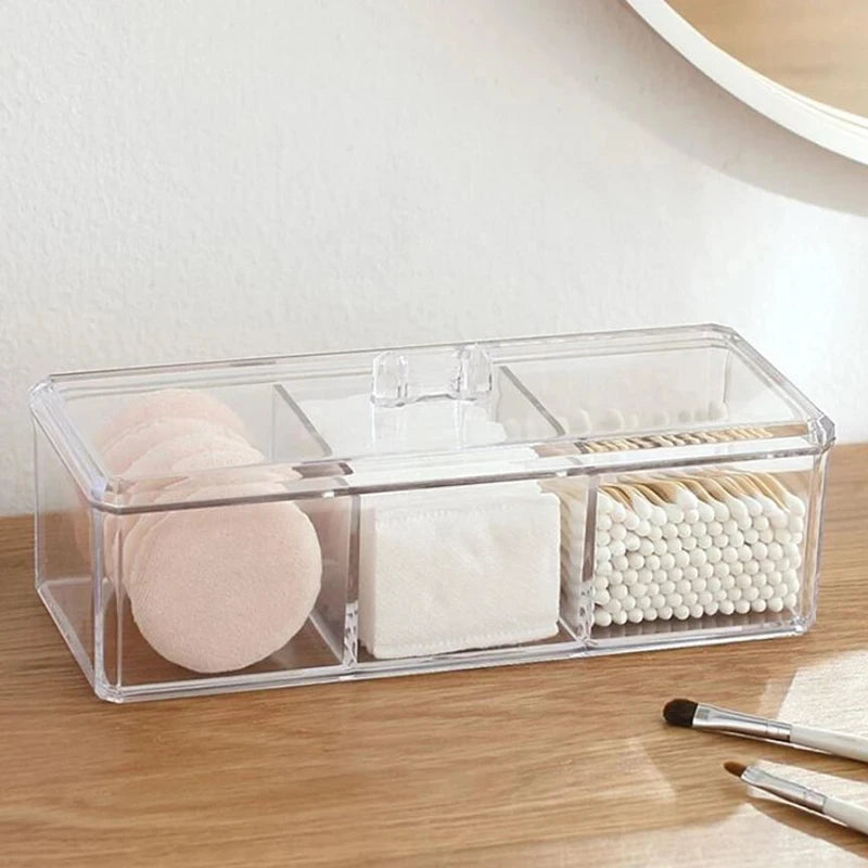Transparent Cosmetic Storage Box Makeup Organizer Three-color Cotton Swab Cotton Pad Storage Box Desktop Acrylic Material