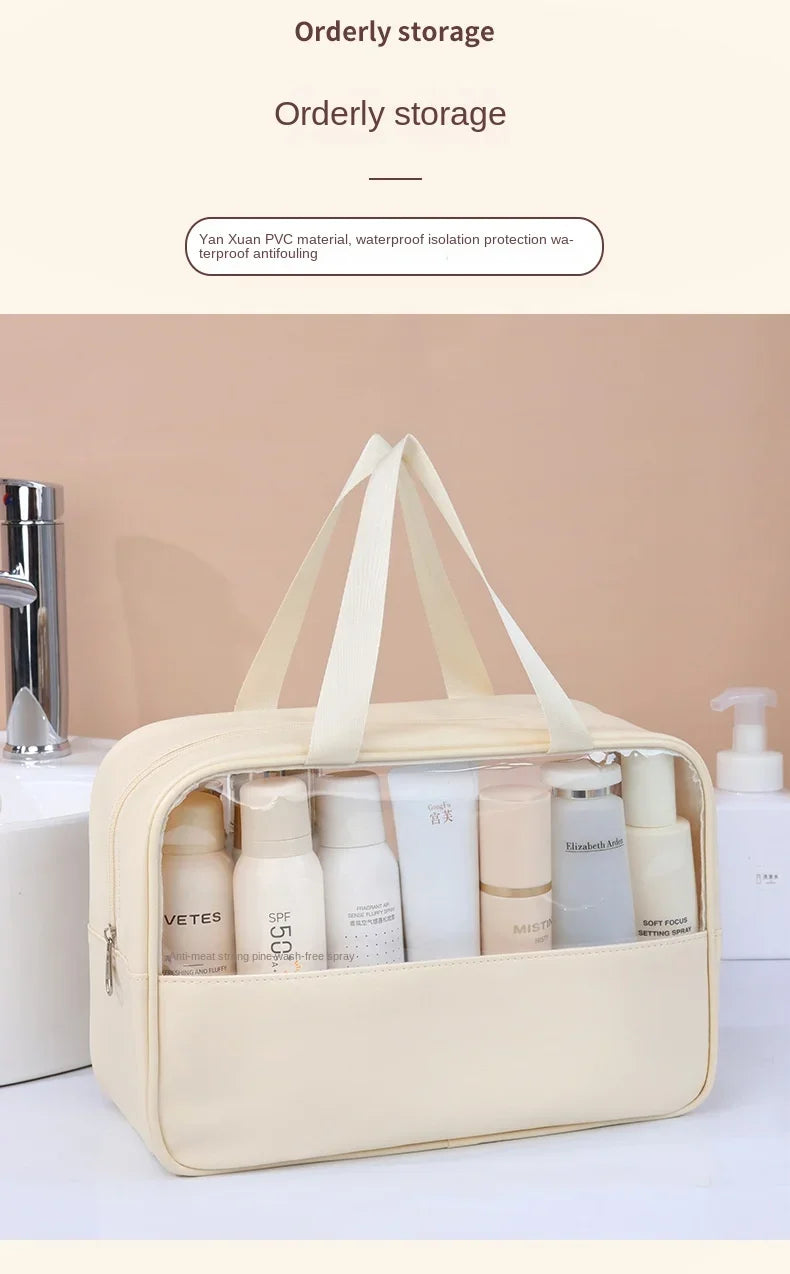 Waterproof Cosmetic Bag Portable Portable Cosmetic Storage Bag Large Capacity Pu Transparent Wash Bag Travel Storage Bag