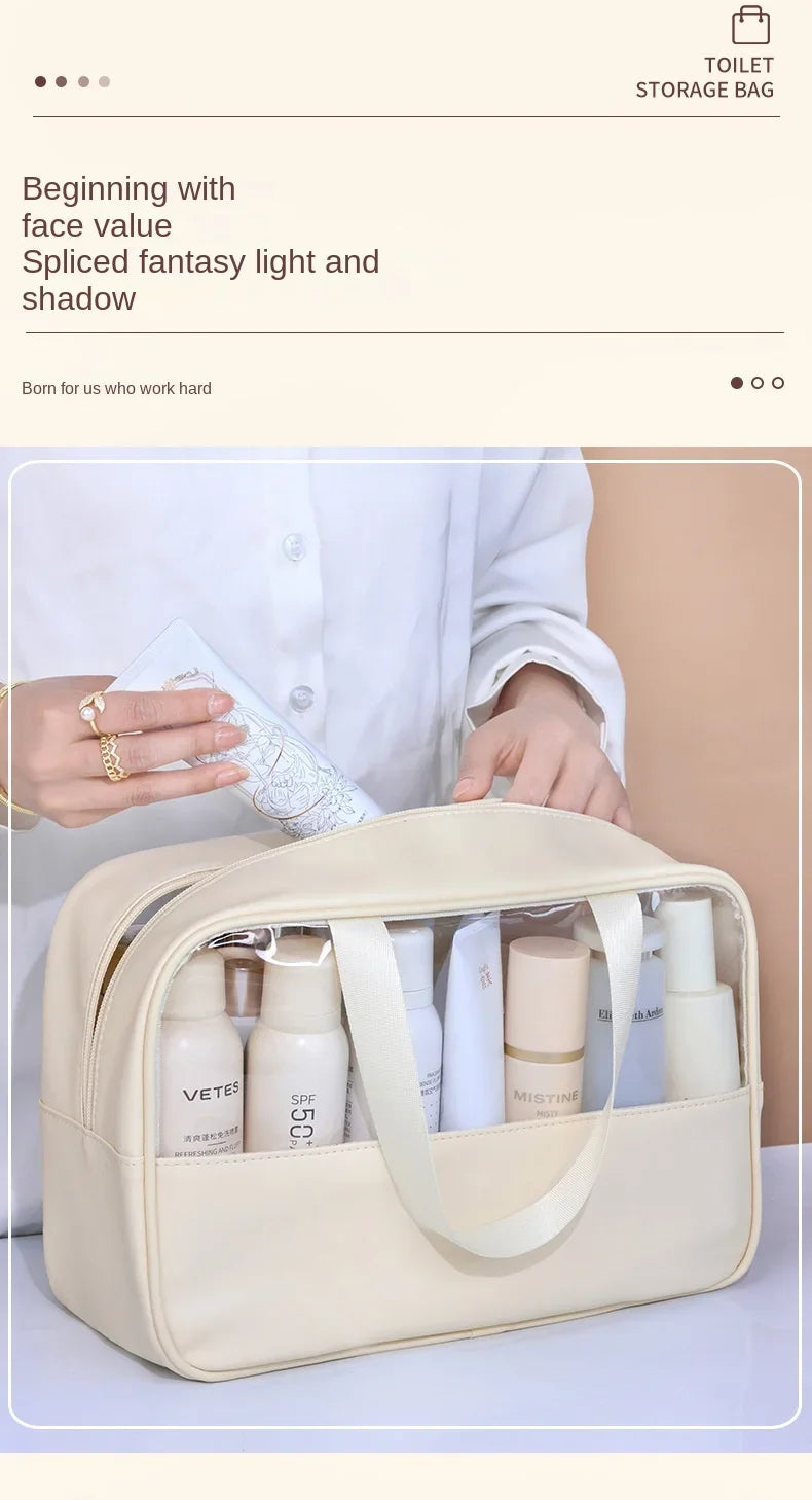 Waterproof Cosmetic Bag Portable Portable Cosmetic Storage Bag Large Capacity Pu Transparent Wash Bag Travel Storage Bag