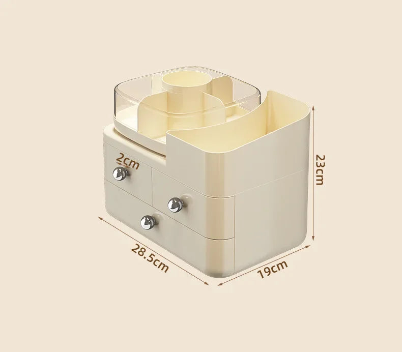 Desktop Cosmetics Storage Box Drawer Style Compartmentalized Organizer Dustproof Cosmetic Storage Box with 360°Rotating Organize