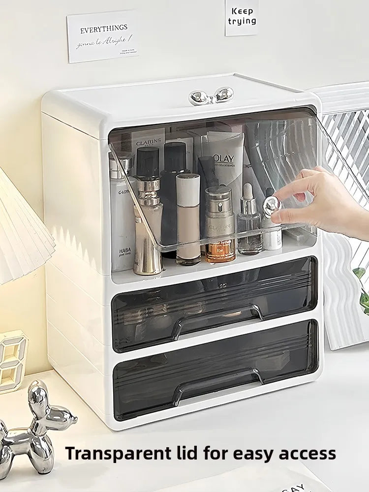 Large Capaci Cosmetic Storage Box Dustproof Desktop Organizer for Skincare Products And Face Masks Transparent Rectangular