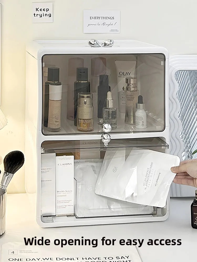 Large Capaci Cosmetic Storage Box Dustproof Desktop Organizer for Skincare Products And Face Masks Transparent Rectangular