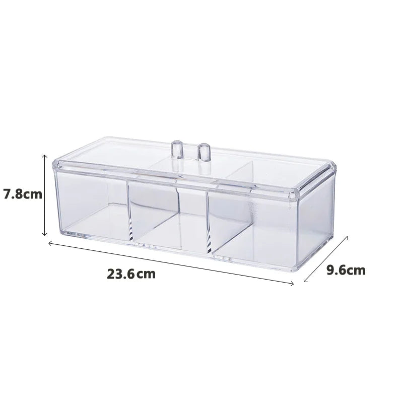 Transparent Cosmetic Storage Box Makeup Organizer Three-color Cotton Swab Cotton Pad Storage Box Desktop Acrylic Material