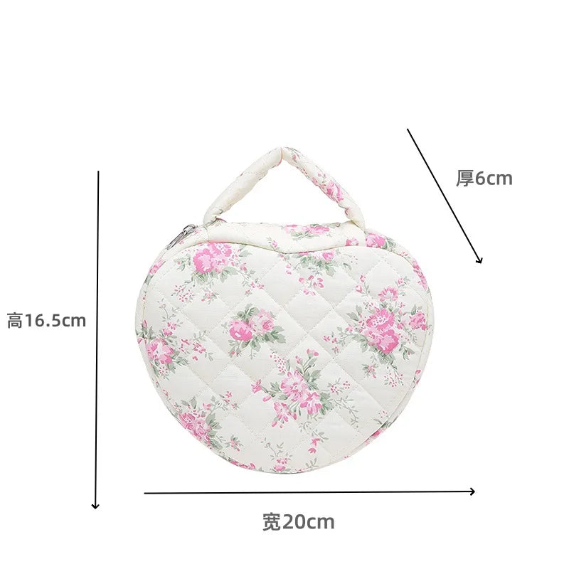 Cosmetic Bag Large Capacity Love Floral Makeup Bag Portable Quilted Quilted Cotton Storage Handbag Travel Portable Toiletry Bags