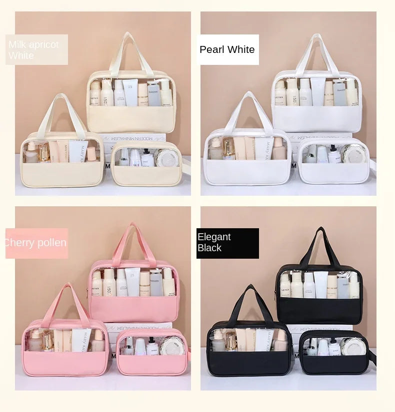 Waterproof Cosmetic Bag Portable Portable Cosmetic Storage Bag Large Capacity Pu Transparent Wash Bag Travel Storage Bag