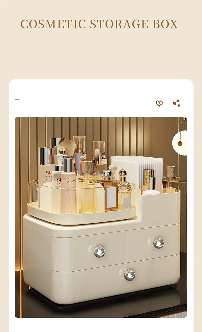 Desktop Cosmetics Storage Box Drawer Style Compartmentalized Organizer Dustproof Cosmetic Storage Box with 360°Rotating Organize