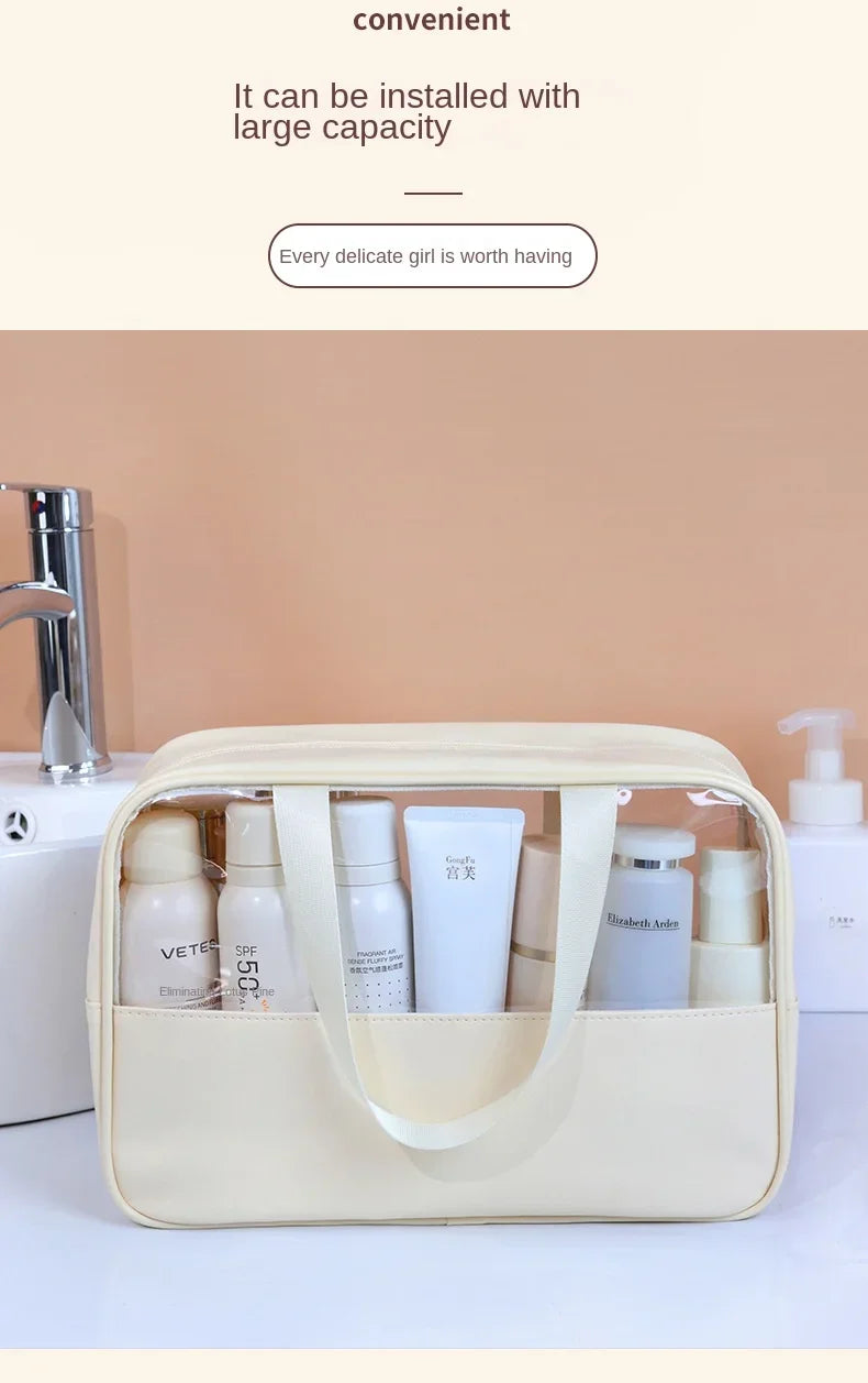Waterproof Cosmetic Bag Portable Portable Cosmetic Storage Bag Large Capacity Pu Transparent Wash Bag Travel Storage Bag