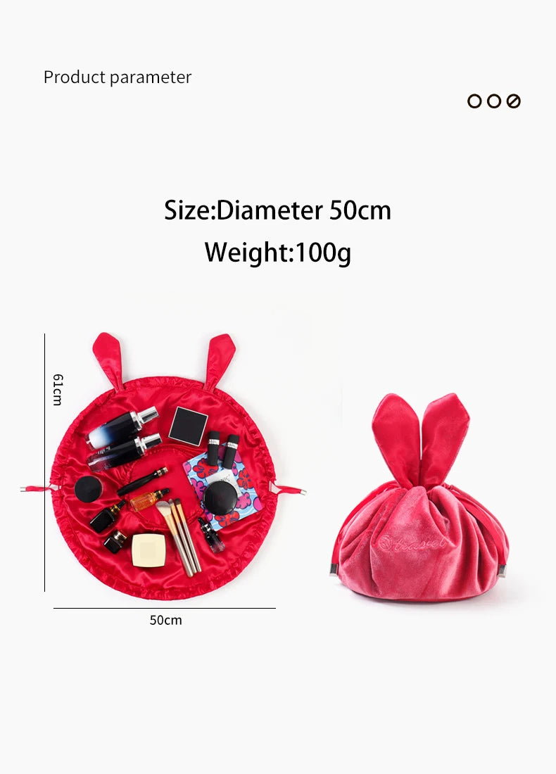Cosmetic Bag Fashion Round Velvet Makeup Bag Drawstring Travel Make Up Organizer Female Storage Toiletry Kit Case Beauty Pouch