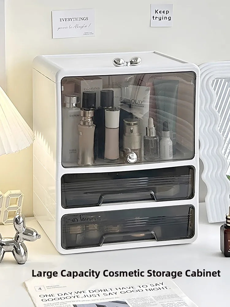Large Capaci Cosmetic Storage Box Dustproof Desktop Organizer for Skincare Products And Face Masks Transparent Rectangular